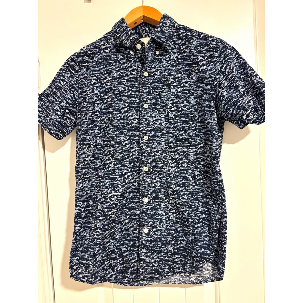 American Eagle Men's XS Blue/White Abstract Print Cotton Woven Button-Up Shirt